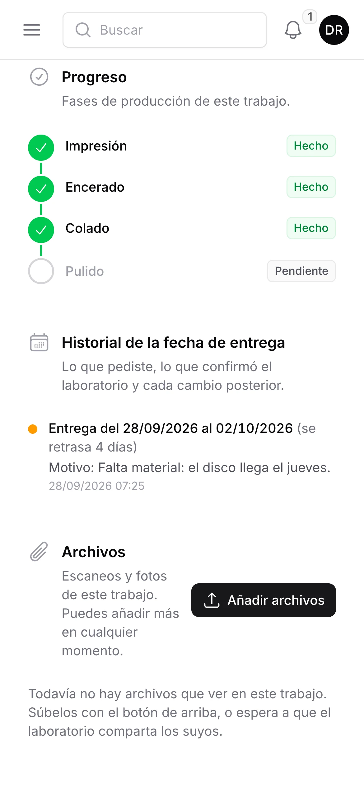 Portal de la clínica: progreso del trabajo con Colado ya hecho