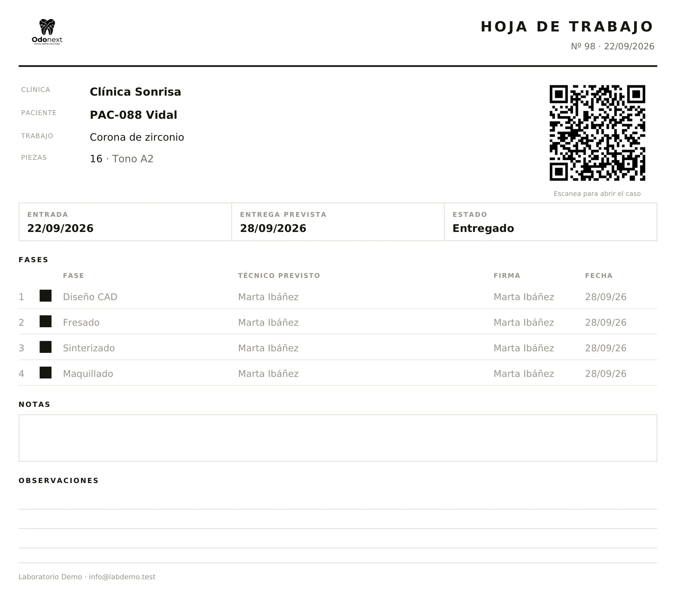 Hoja de trabajo con QR